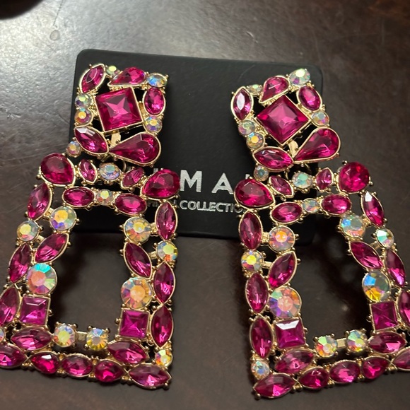 Kelmall Rhinestone Crystal pink statement Earrings NWT - Picture 2 of 5